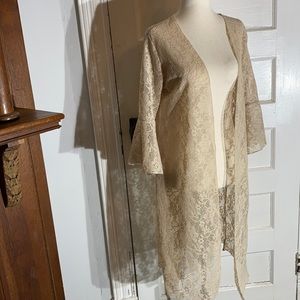Rush lace knit bell sleeve oatmeal cream duster